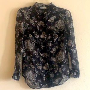 Equipment Long Sleeve Black Sheer Blouse, Small